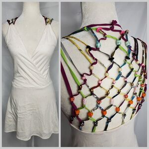 MEGHAN‎ LA dress beaded back surplice speckled mini rainbow S